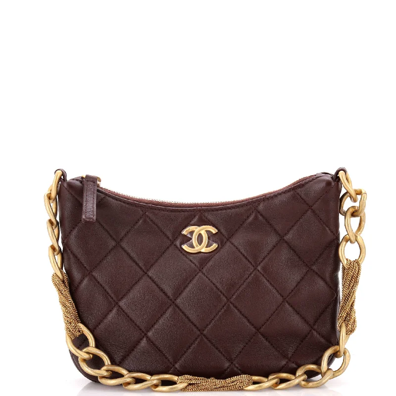 Chanel Designer Handbag with Unique DesignCC Mixed Chain Link Zip Hobo Quilted Lambskin