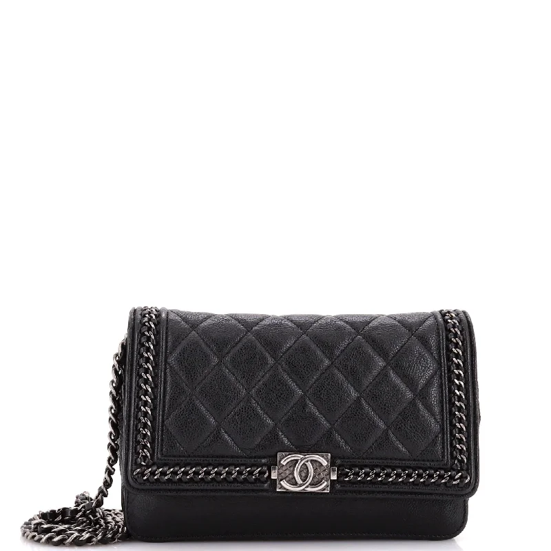 Chanel All - Match Handbag for Versatile StylingChain Around Boy Wallet on Chain Quilted Aged Calfskin with Chain Detail