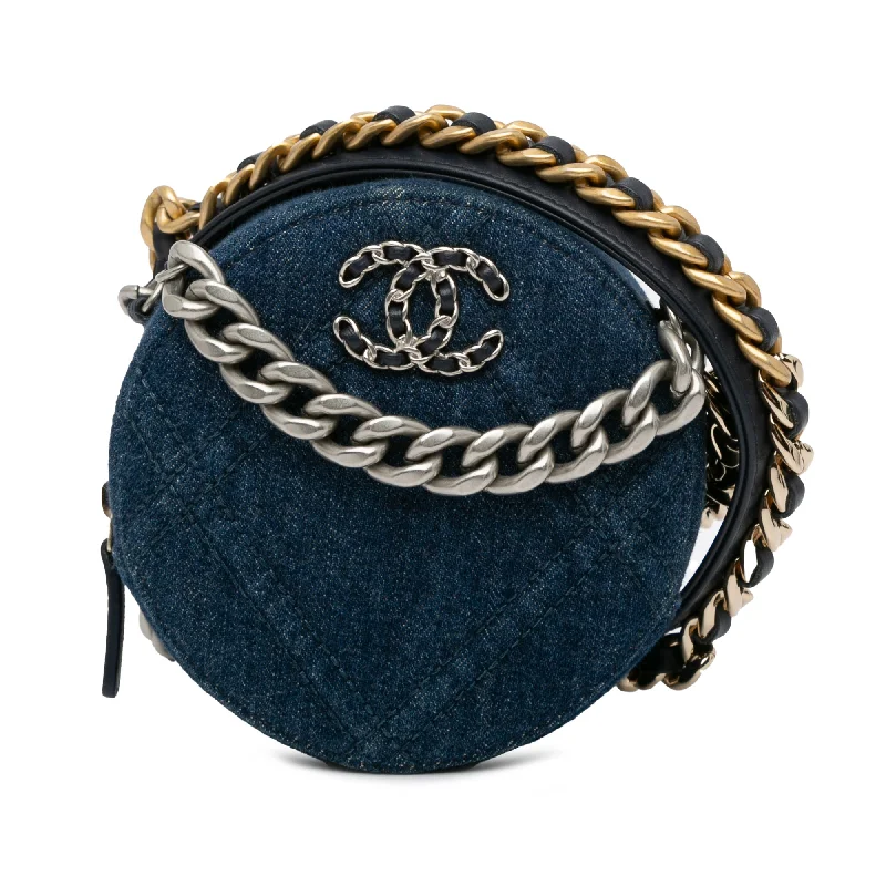 Chanel All - Match Handbag for Versatile StylingBlue Chanel Denim 19 Round Clutch with Chain Satchel