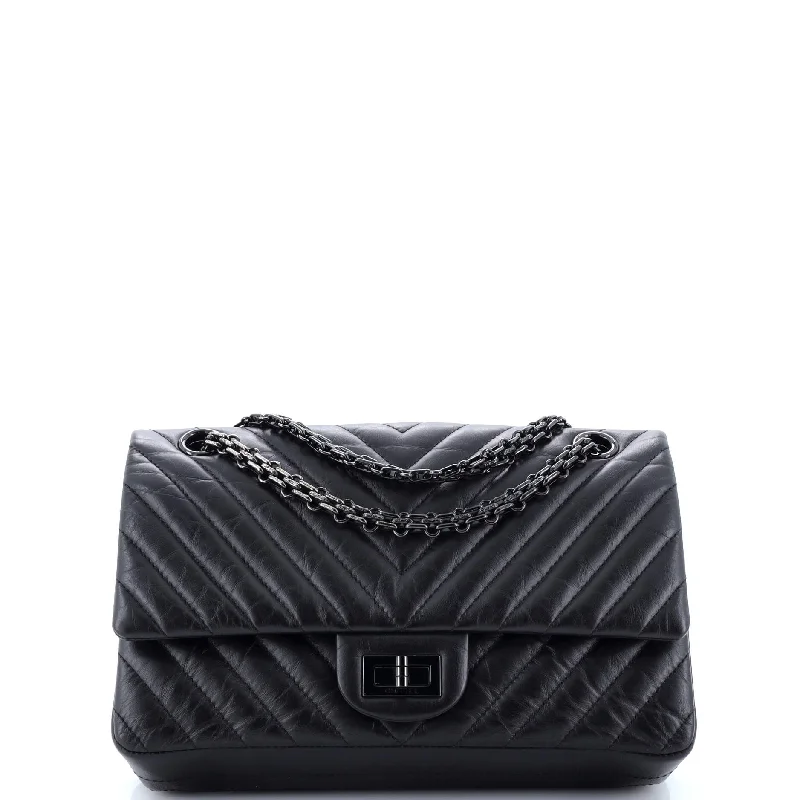 Chanel Limited Edition Handbag for CollectorsSo Black Reissue 2.55 Flap Bag Chevron Aged Calfskin 225