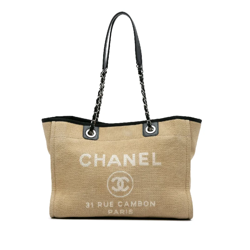 Chanel Chain Strap Handbag for Everyday UseBeige Chanel Small Canvas Deauville Tote