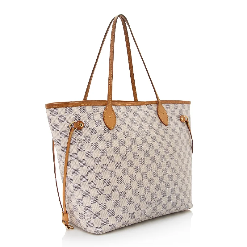 Louis Vuitton handbags with a back - zip pocket for storing valuablesLouis Vuitton Damier Azur Neverfull MM Tote (SHF-22889)