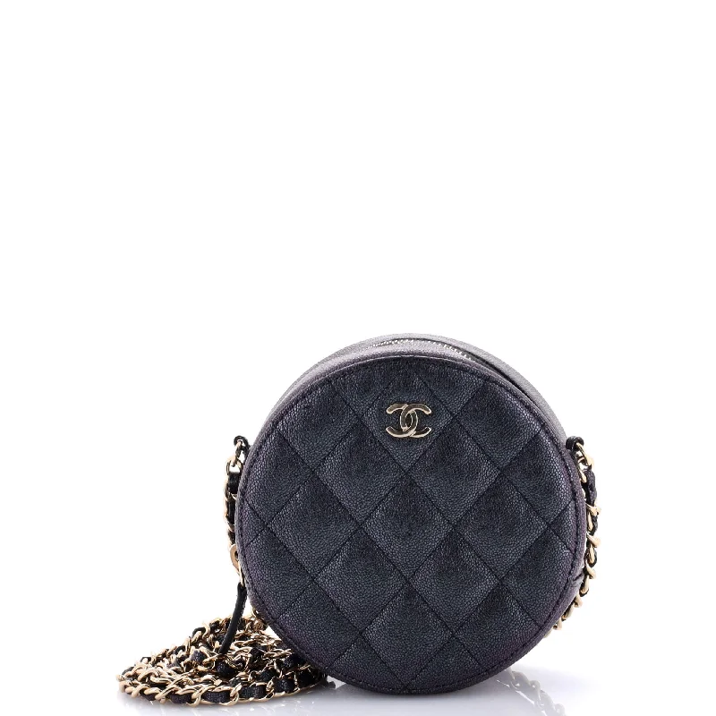 Chanel Designer Handbag with Unique DesignRound Clutch with Chain Quilted Iridescent Caviar Mini