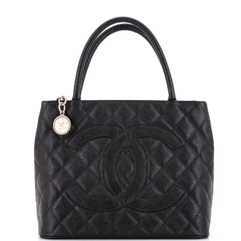 Chanel Black Handbag for Business MeetingsMedallion Tote Quilted Caviar