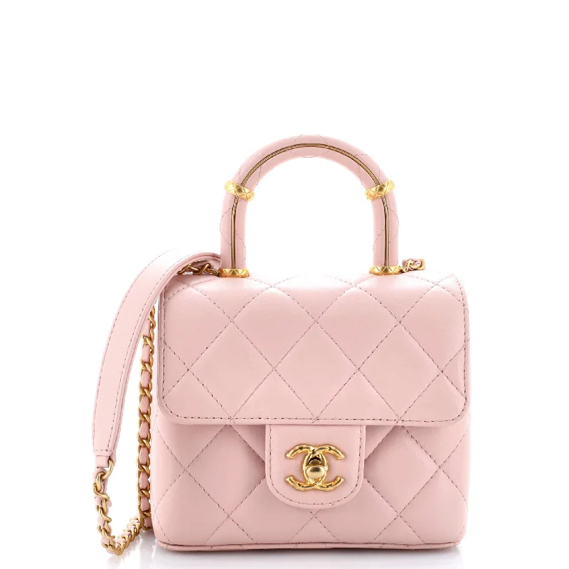 Chanel All - Match Handbag for Versatile StylingCrush Top Handle Flap Bag Quilted Lambskin Mini