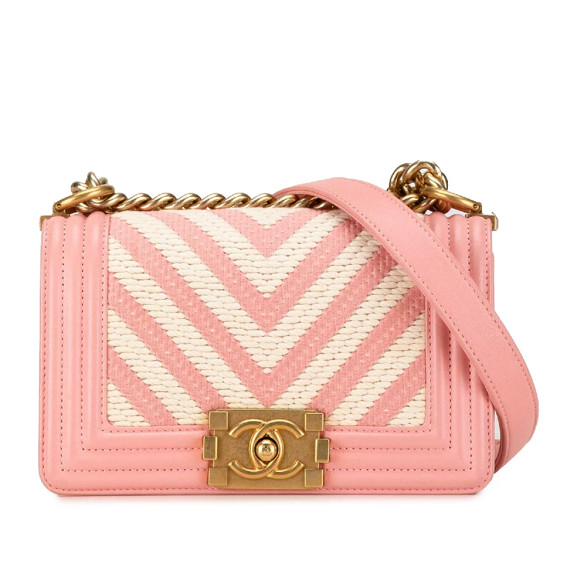 Chanel Lightweight Handbag for Daily ErrandsPink Chanel Small Braided Chevron Boy Flap Crossbody Bag