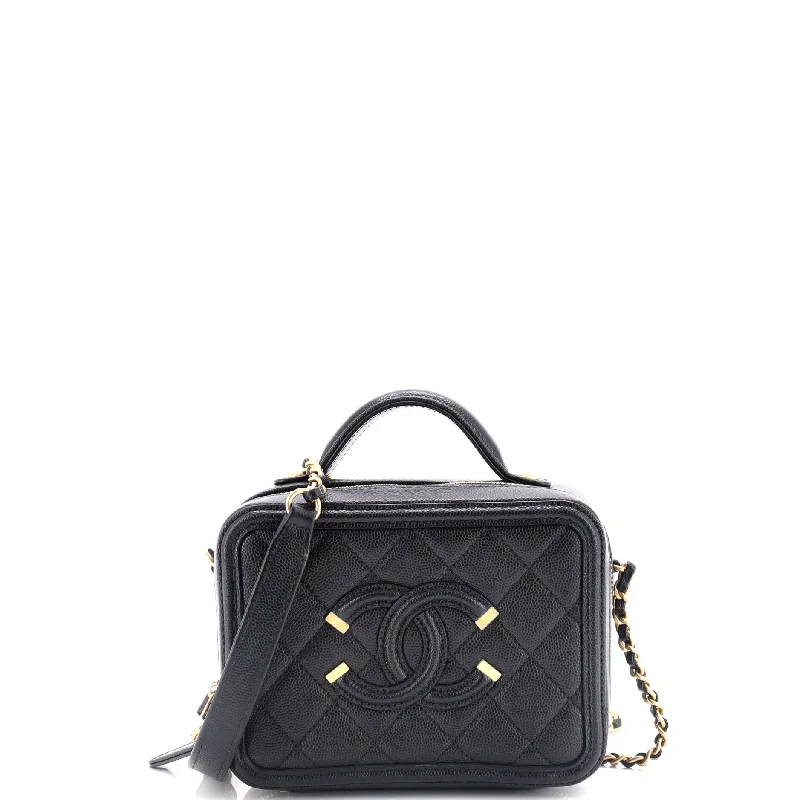 Chanel Designer Handbag with Unique DesignFiligree Vanity Case Quilted Caviar Small