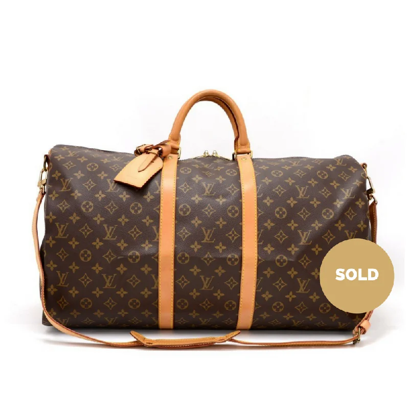 Ladies Louis Vuitton Capucines bags with gold - toned hardwareKeepall 55 Bandouliere Monogram Canvas Travel Bag with Strap