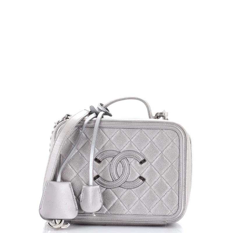 Chanel Luxury Handbag for High - End EventsFiligree Vanity Case Quilted Metallic Caviar Medium