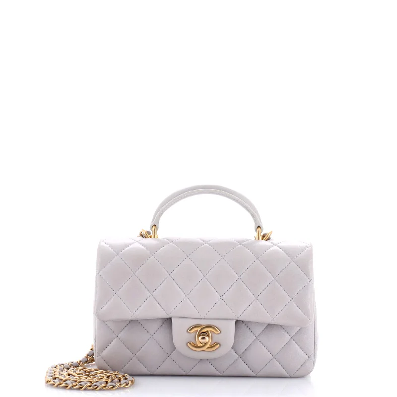 Chanel Lightweight Handbag for Daily ErrandsClassic Single Flap Top Handle Bag Quilted Lambskin Mini