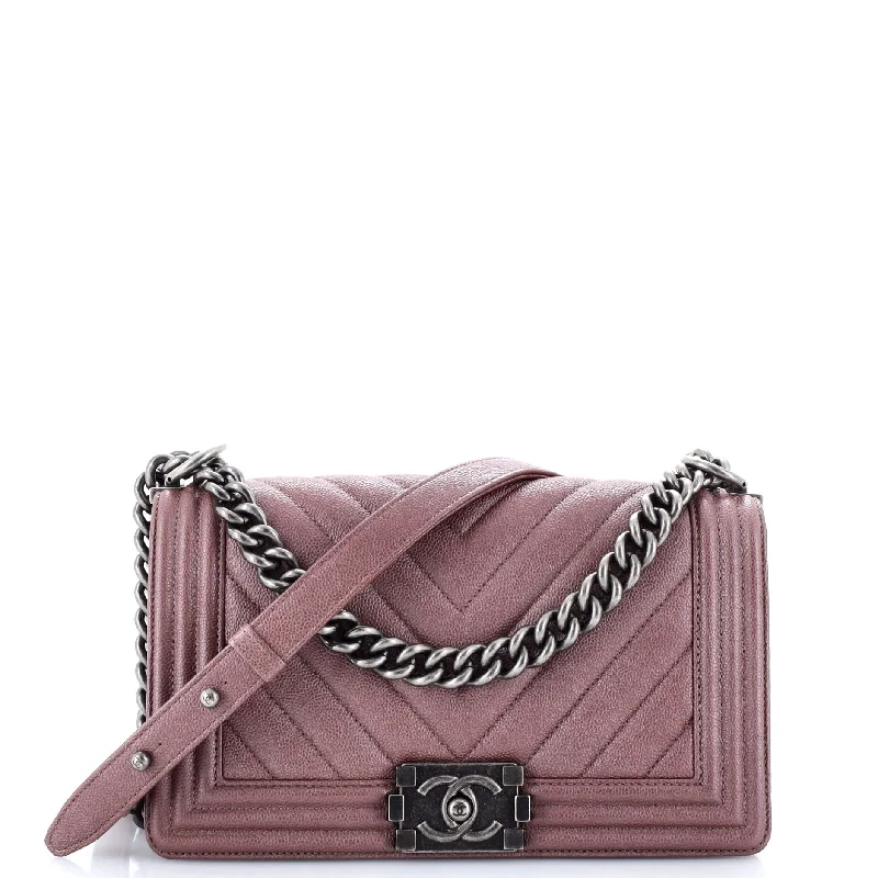 Chanel All - Match Handbag for Versatile StylingBoy Flap Bag Chevron Caviar Old Medium