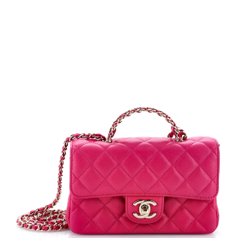 Chanel Quilted Leather Shoulder Bag for FashionistasCrystal Chain Flap Top Handle Bag Quilted Lambskin Mini