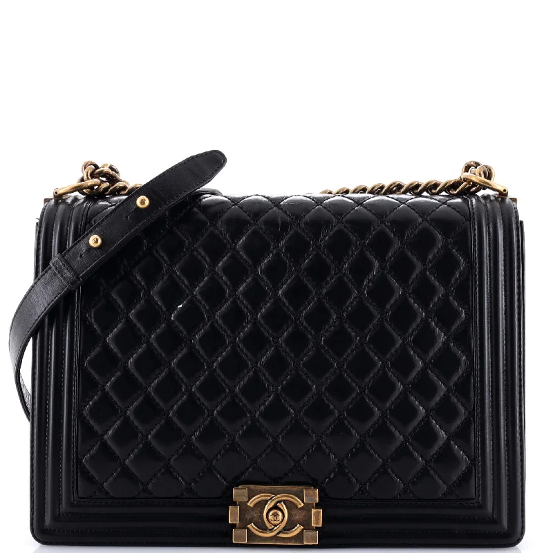 Chanel Designer Handbag with Unique DesignBoy Flap Bag Quilted Glazed Calfskin Large