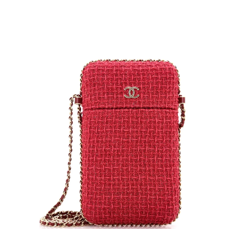 Chanel Small Crossbody Bag for TravelChain Around Phone Holder Crossbody Bag Tweed and Ribbon