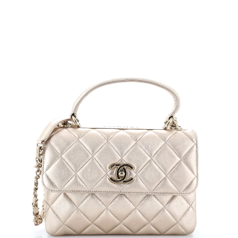 Chanel Designer Handbag with Unique DesignTrendy CC Top Handle Bag Quilted Metallic Lambskin Small