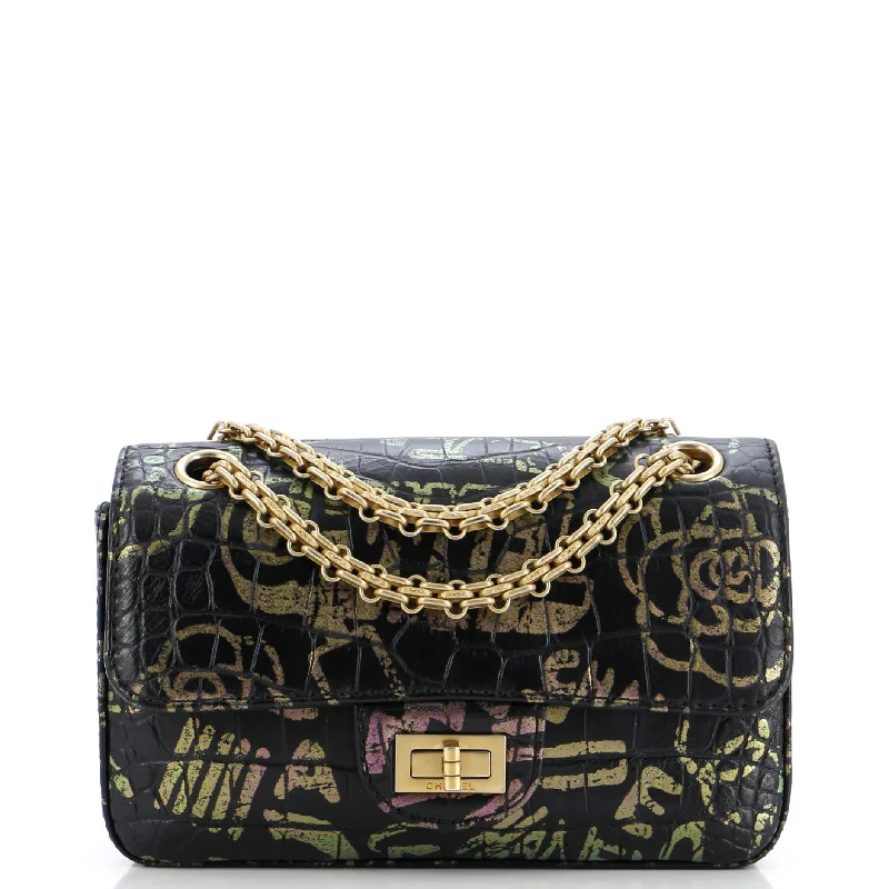 Chanel Medium Tote Bag for Office LadiesReissue 2.55 Flap Bag Graffiti Crocodile Embossed Calfskin Mini