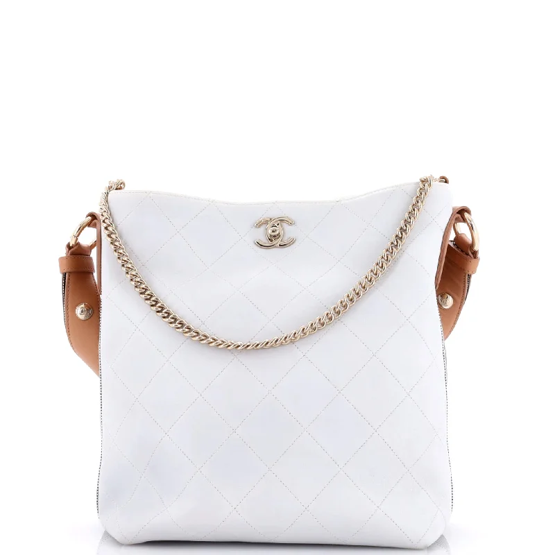 Chanel All - Match Handbag for Versatile StylingButton Up Hobo Quilted Calfskin with Grosgrain Large