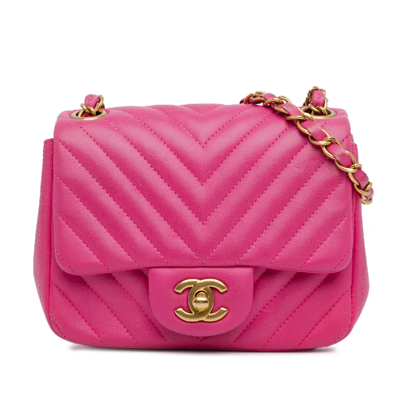 Chanel New Arrival Handbag with Gold HardwarePink Chanel Mini Square Classic Lambskin Chevron Flap Crossbody Bag