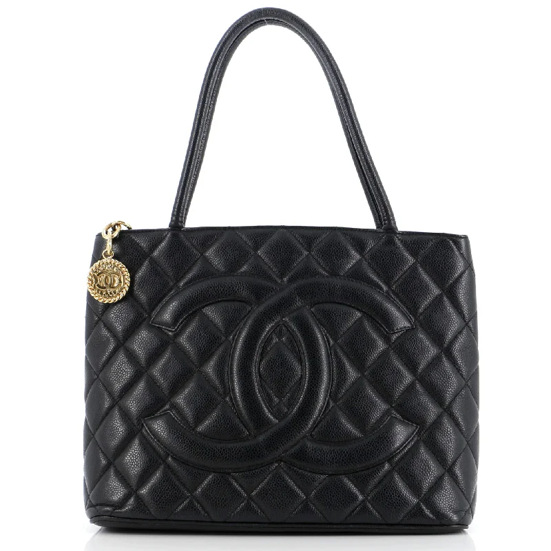 Chanel Classic Flap Bag for Evening PartyMedallion Tote Quilted Caviar