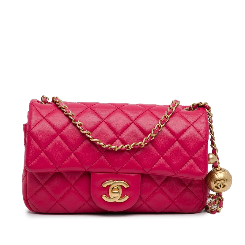 Chanel Chain Strap Handbag for Everyday UsePink Chanel Mini Rectangular Lambskin Pearl Crush Flap Crossbody Bag