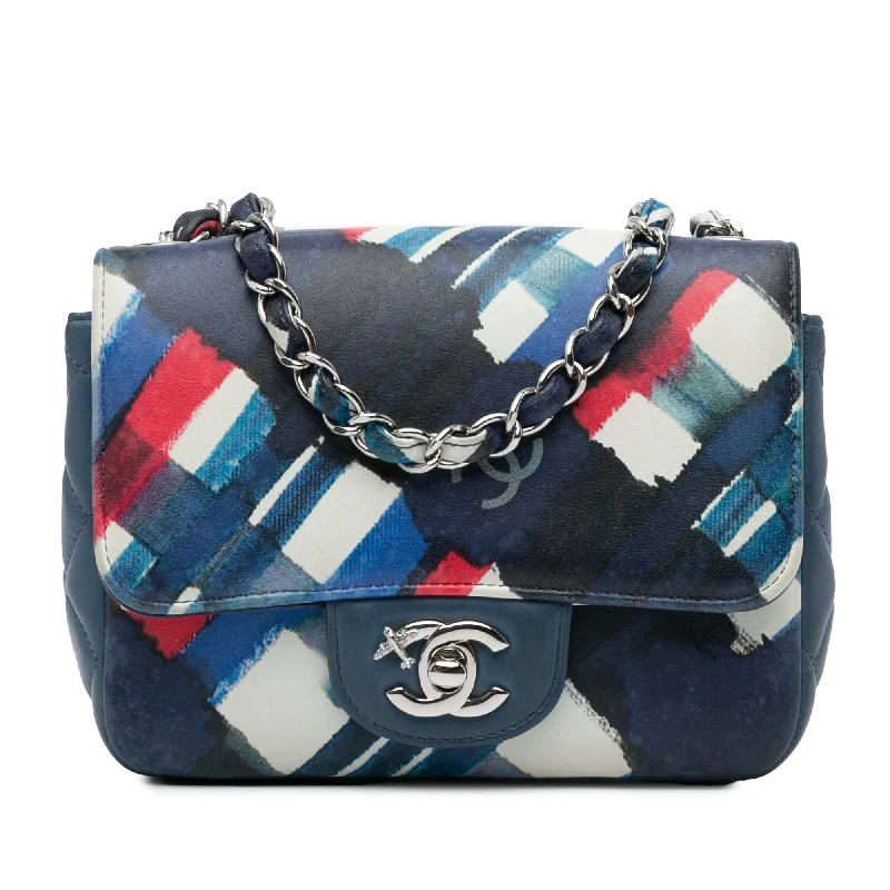 Chanel Luxury Handbag for High - End EventsBlue Chanel Mini Square Classic Printed Lambskin Airlines Flap Crossbody Bag