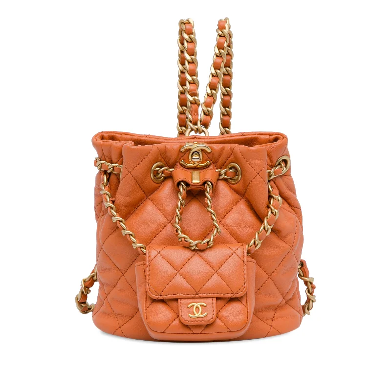 Chanel Luxury Handbag for High - End EventsOrange Chanel CC Lambskin Chain Bucket Backpack With Mini Flap