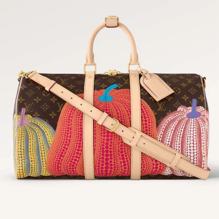 Louis Vuitton bags with a snap - button closure and a decorative charm for styleLouis Vuitton LV Unisex LV x YK Keepall 45 Monogram Coated Canvas Colorful Pumpkin Print