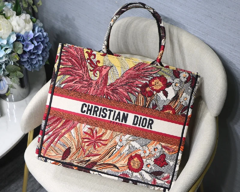 Christian Dior tote bags with a printed Dior logo on the frontChristian Dior Large Book Tote Red Multicolor