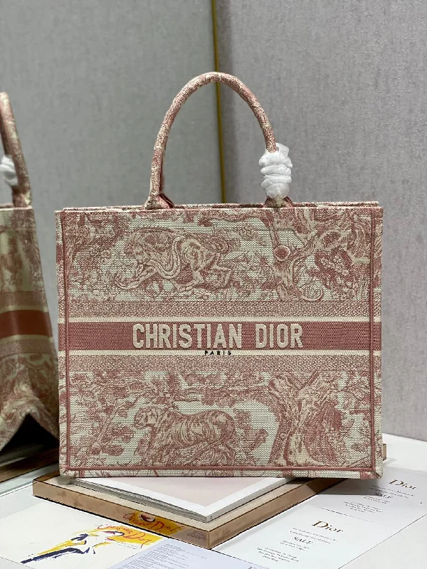 High - fashion Christian Dior bags with a geometric patternChristian Dior Large Book Tote Red Toile de Jouy Embroidery