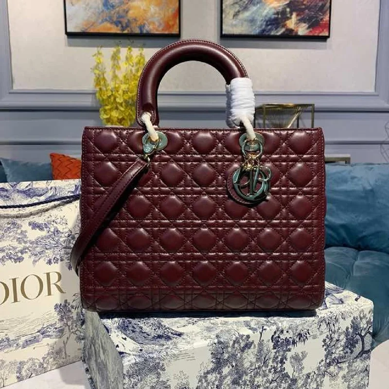 Trendsetting Christian Dior crossbody bags with a colorful strapChristian Dior Large Lady Bag Gold Toned Hardware Burgundy Cannage