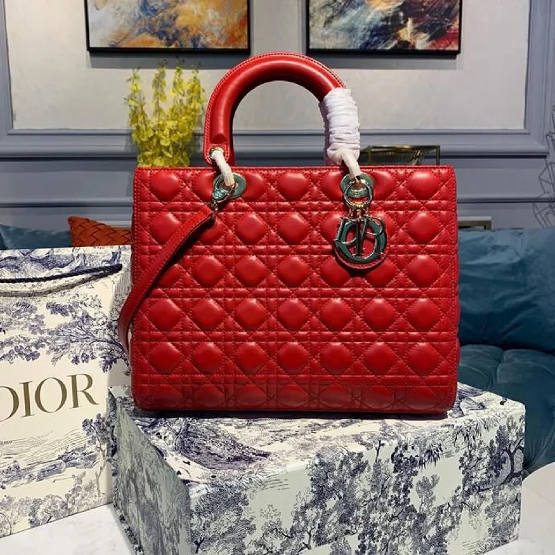 Christian Dior handbags with a detachable mirror for on - the - go touch - upsChristian Dior Large Lady Bag Gold Toned Hardware Cherry Red Cannage