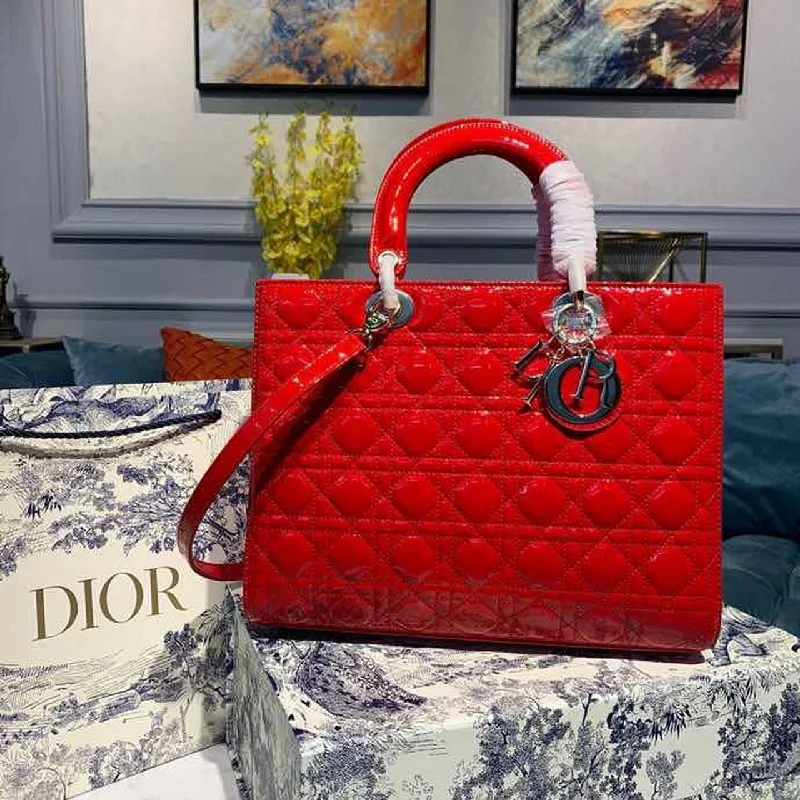 Fashion - forward Christian Dior tote bags for the modern womanChristian Dior Large Lady Bag Gold Toned Hardware Red Patent For Women 12.5in/32cm