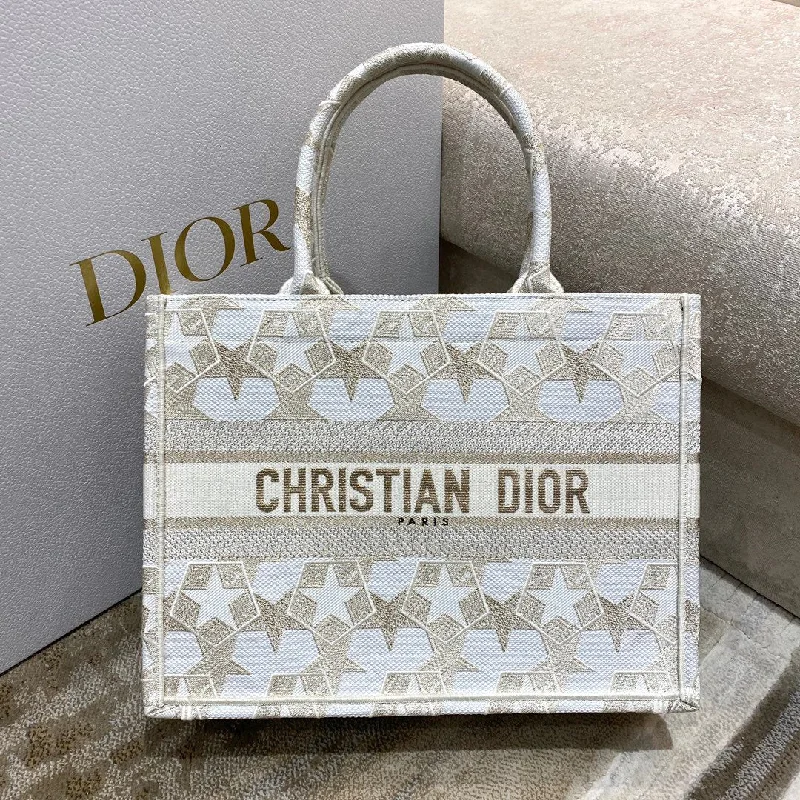 Christian Dior bags with a side - pocket for holding a water bottleChristian Dior MeChristian Diorum Book Tote Embroidery Stars Gold Bag, Beige,