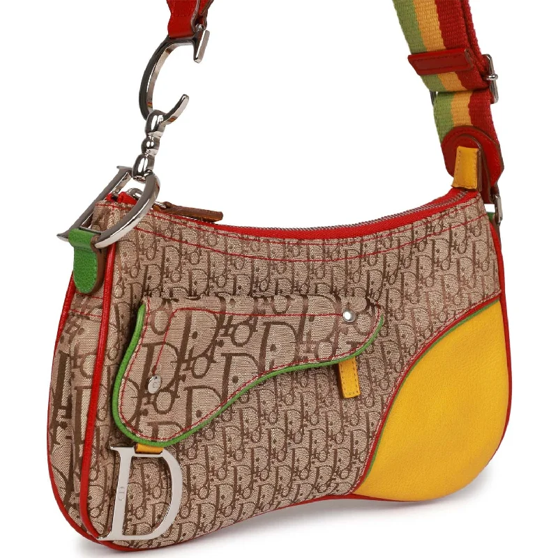 Stylish Christian Dior shoulder bags with a tassel - adorned zipperChristian Dior Saddle Bag Rasta Trotter Canvas Silver Hardware