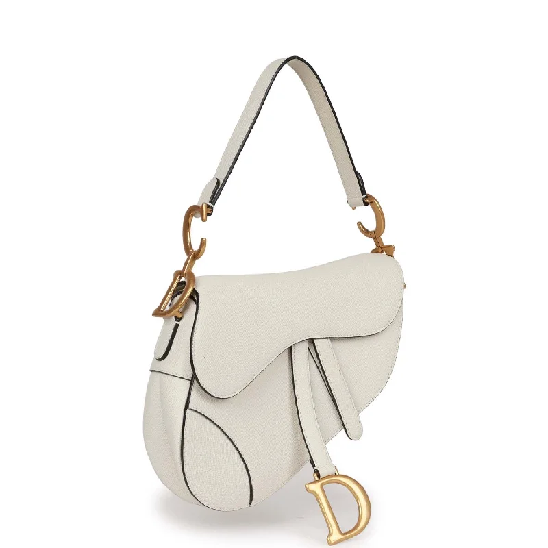 Christian Dior crossbody bags with a front - flap pocket for easy accessChristian Dior Saddle Bag White Grained Calfskin Gold Hardware