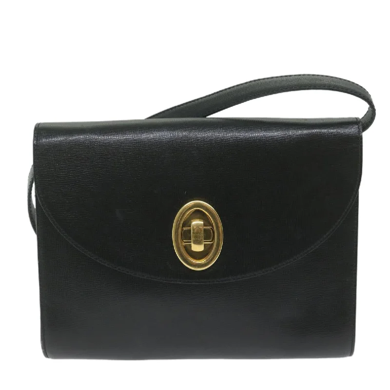 Christian Dior bags with a side - pocket for holding a water bottleCHRISTIAN DIOR Shoulder Bag Leather Black Auth bs11007