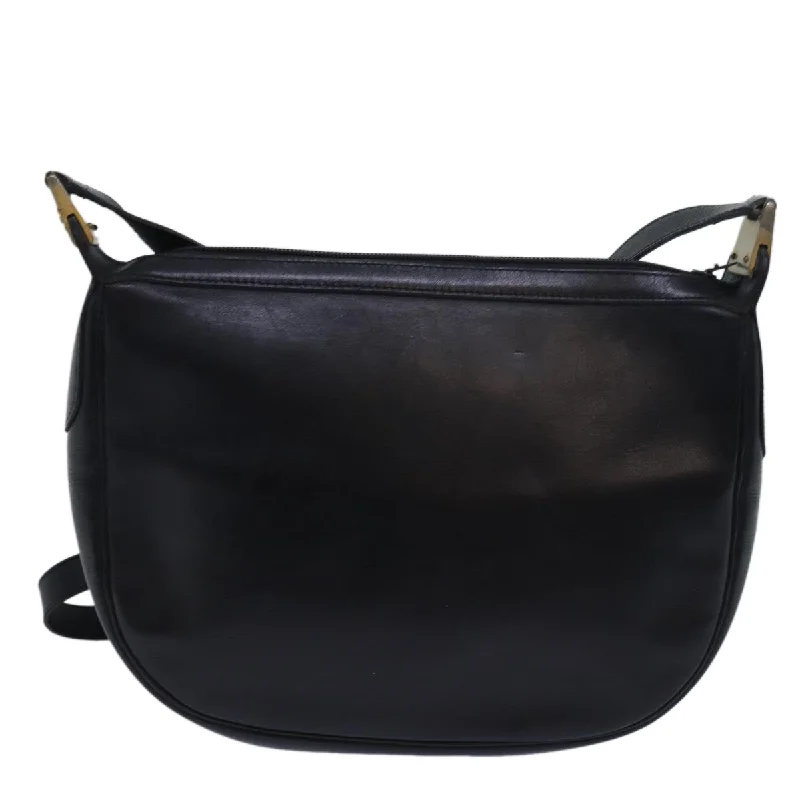 Christian Dior handbags with a back - pocket for quick storageCHRISTIAN DIOR Shoulder Bag Leather Black Auth bs15719