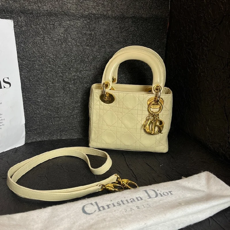 Stylish Christian Dior shoulder bags with a tassel - adorned zipperChristian Dior Beige Lady Dior Cannage Leather Handbag 17cm