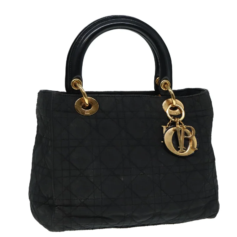 High - fashion Christian Dior bags with a geometric patternCHRISTIAN DIOR Canage Hand Bag Nylon Black Gold Auth 88600