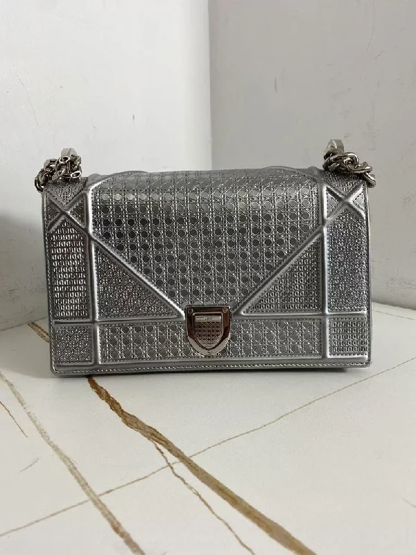 Contemporary Christian Dior handbags with a unique shapeChristian Dior Diorama Silver Leather Crossbody Bag