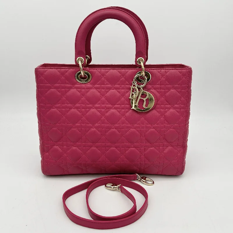 Christian Dior bags with a detachable coin purse insideChristian Dior Lady Dior Pink Lambskin Large 2way Cannage Handbag