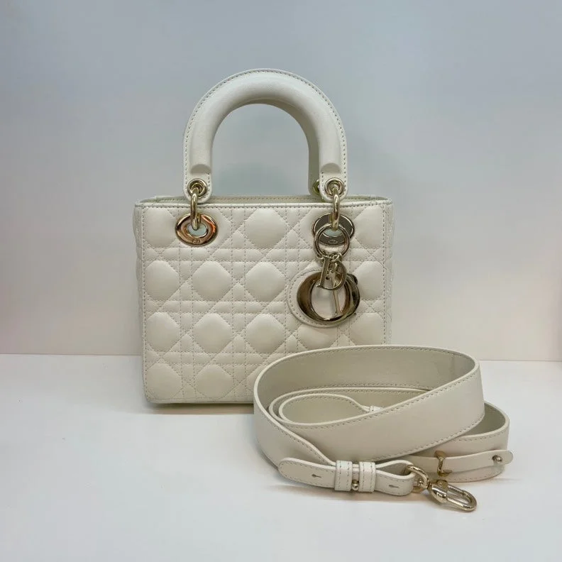 High - fashion Christian Dior bags with a geometric patternChristian Dior Lady Dior White Calfskin Crossbody Handbag Medium