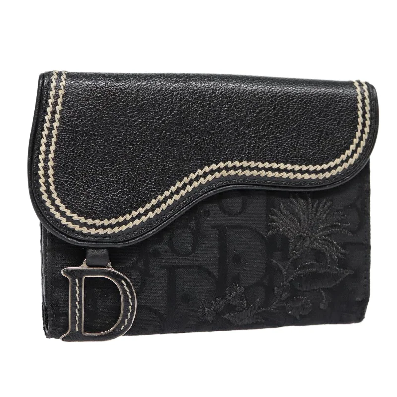 Christian Dior Saddle bags with a studded trim for a bold lookCHRISTIAN DIOR Trotter Canvas Saddle Wallet Black Silver Auth 88606